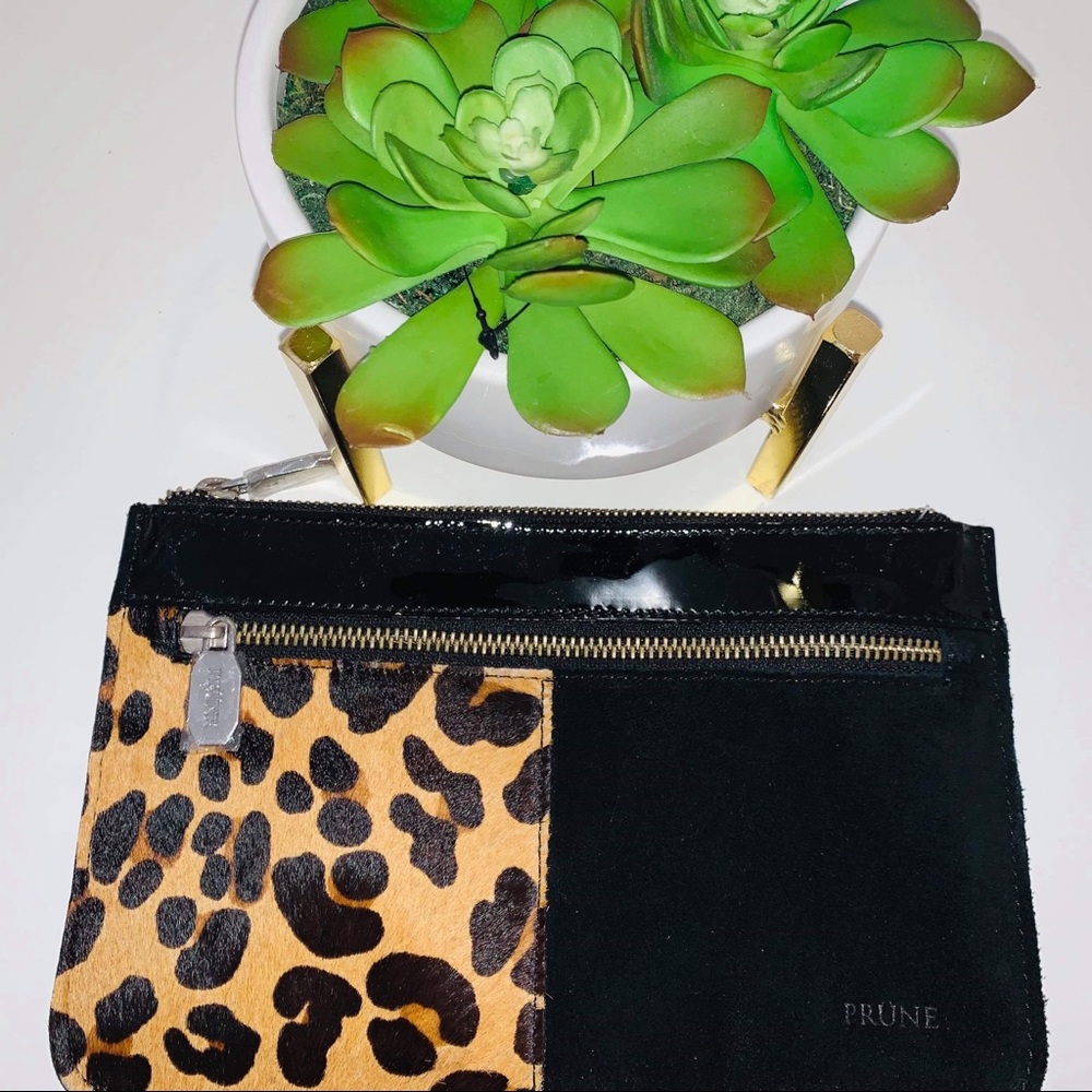 Prune Leopard Print And Black Zip Clutch